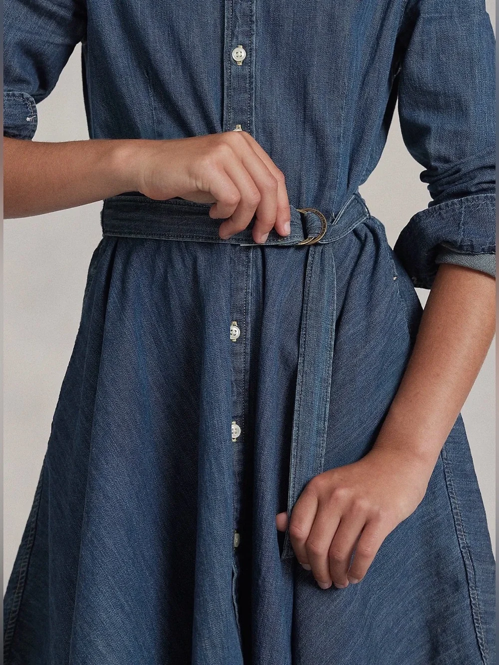Polo Ralph Lauren Girls Denim Shirt Dress with Belt (Size: 14)